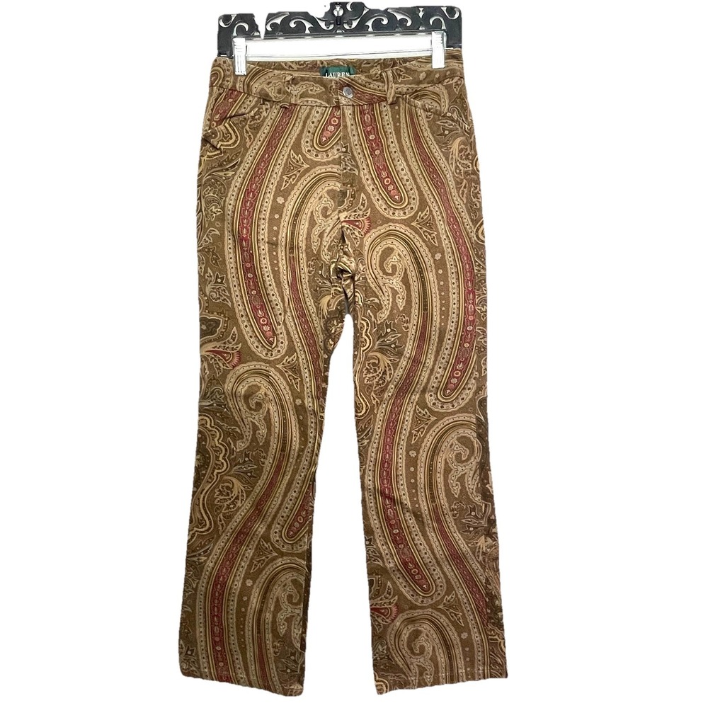 VTGRalph Lauren Paisley Corduroy Velvet Pants Womens 6P Brown‎ Dark Academic - Picture 2 of 13